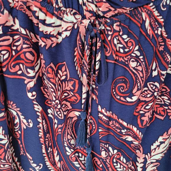 Spense Womens Romper XL Blue Red Paisley Cold Shoulder Boho Pullover Stretch - Picture 5 of 14